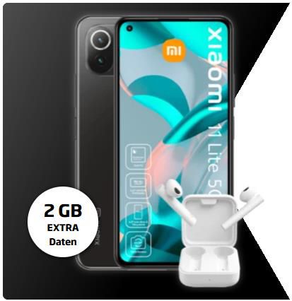 Xiaomi 11 lite 5G NE mit 128GB + Mi TW Earphones 2 Basic für 1€ + Blau o2 Allnet Flat mit 15GB LTE für 19,99€ mtl.