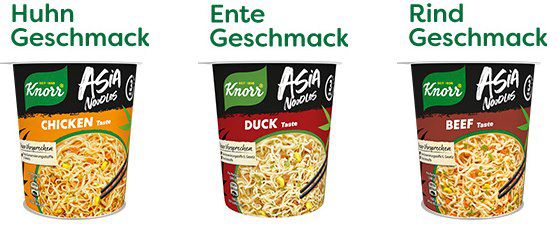 24x Knorr Asia Snack Becher mit 3 Sorten (Huhn, Rind & Ente) für 19,37€ (statt 28€)   Prime Sparabo