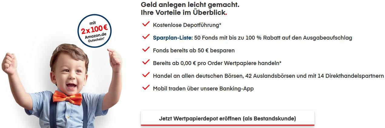 1822direkt: Als Bestandskunde Depot eröffnen und 2x100€ Amazon Gutscheine erhalten