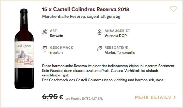 15 Flaschen Castell Colindres Reserva 2018 für 52,89€ (statt 104€)