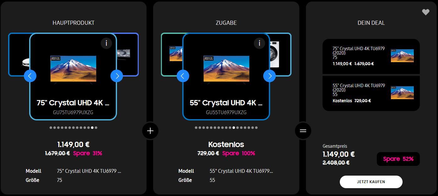 🔥Krass! Samsung Black Week Sale mit Gratis Zugaben   z.B. Samsung 75 GU TU6979 + Galaxy Tab S6 Lite für 1.091€ (statt 1.304€)