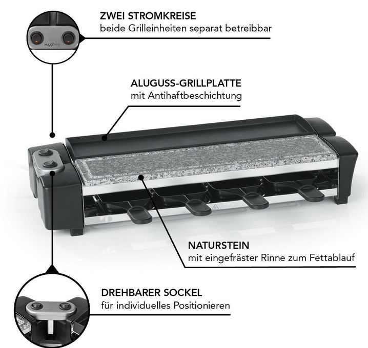 MAXXMEE schwenkbarer Raclette Grill max 8 Personen für 64,99€ (statt 75€)