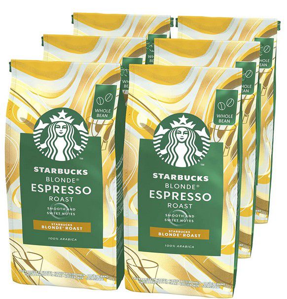 STARBUCKS Blonde Espresso Roast Ganze Kaffeebohnen Milde Röstung (6 x 200g) ab 9,60€ (statt 29€)  prime