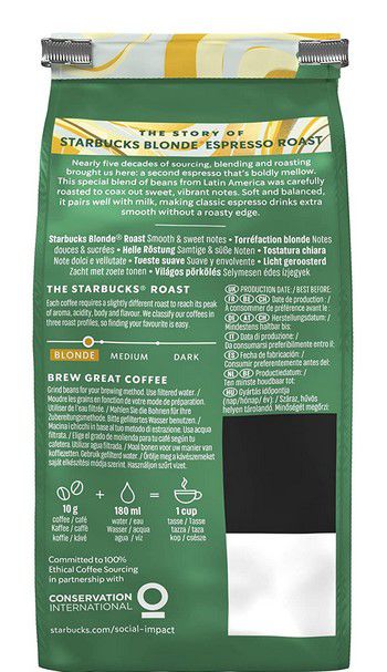 STARBUCKS Blonde Espresso Roast Ganze Kaffeebohnen Milde Röstung (6 x 200g) ab 9,60€ (statt 29€)  prime