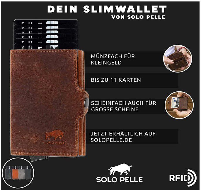 Solo Pelle Merch dünne Leder Geldbörse mit Kreditkartenetui RFID Blocker für 33,33€ (statt 50€)