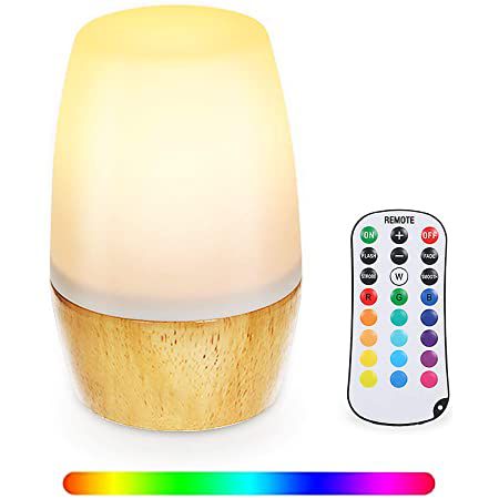 Tomshine LED RGBW Tischlampe aus Holz inkl. Fernbedienung mit 16 Farben & 4 Beleuchtungsmodi für 12,99€ (statt 22€)   Prime