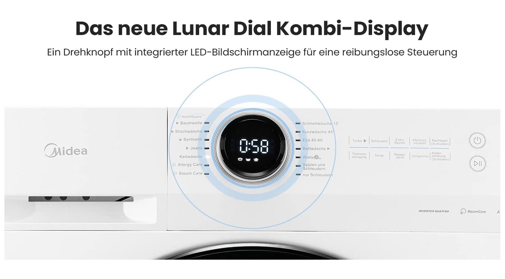 Midea MF200W80B 142 8kg Waschmaschine mit 1400 U/min & Turbo Wash für 299€ (statt 449€)