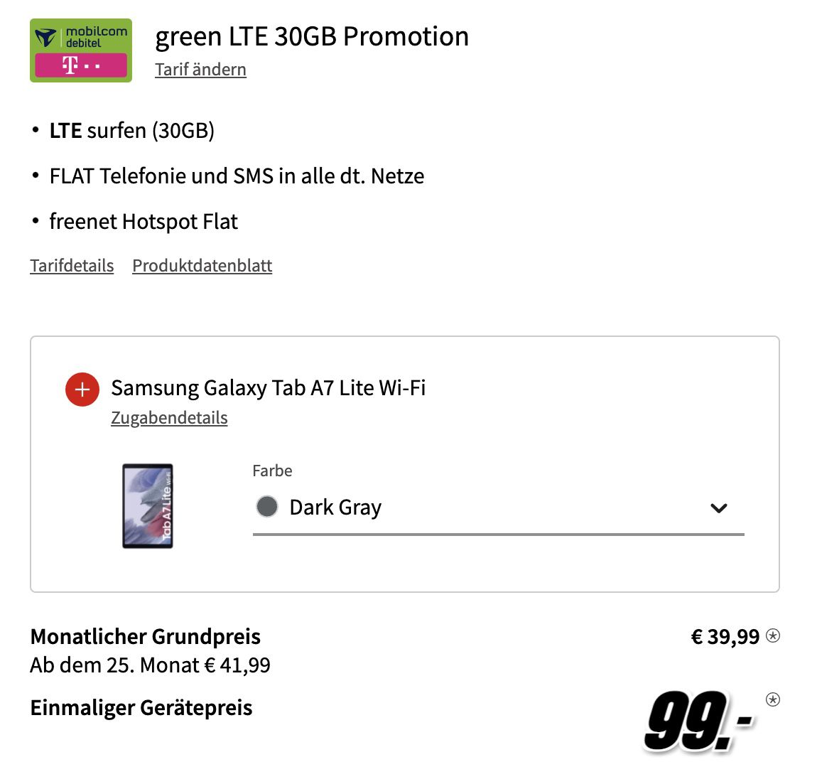 Samsung Galaxy S21 Ultra 5G + Samsung Galaxy Tab A7 Lite für 99€ + Telekom Allnet Flat mit 30GB LTE für 39,99€ mtl.