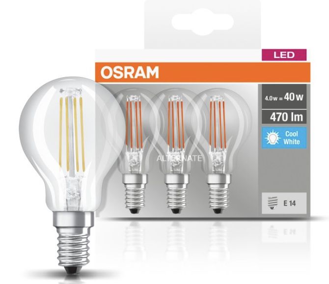 3x Osram LED Base Classic Filament Leuchtmittel in Tropfenform E14 für 4,99€ (statt 11€)   Prime