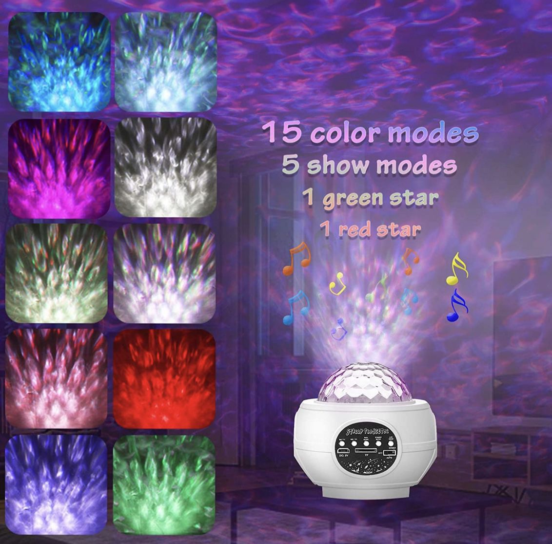 LED Sternenhimmel Projektor mit Musik & Rotierende Wasserwellen/Sternen für 16,49€ (statt 30€)