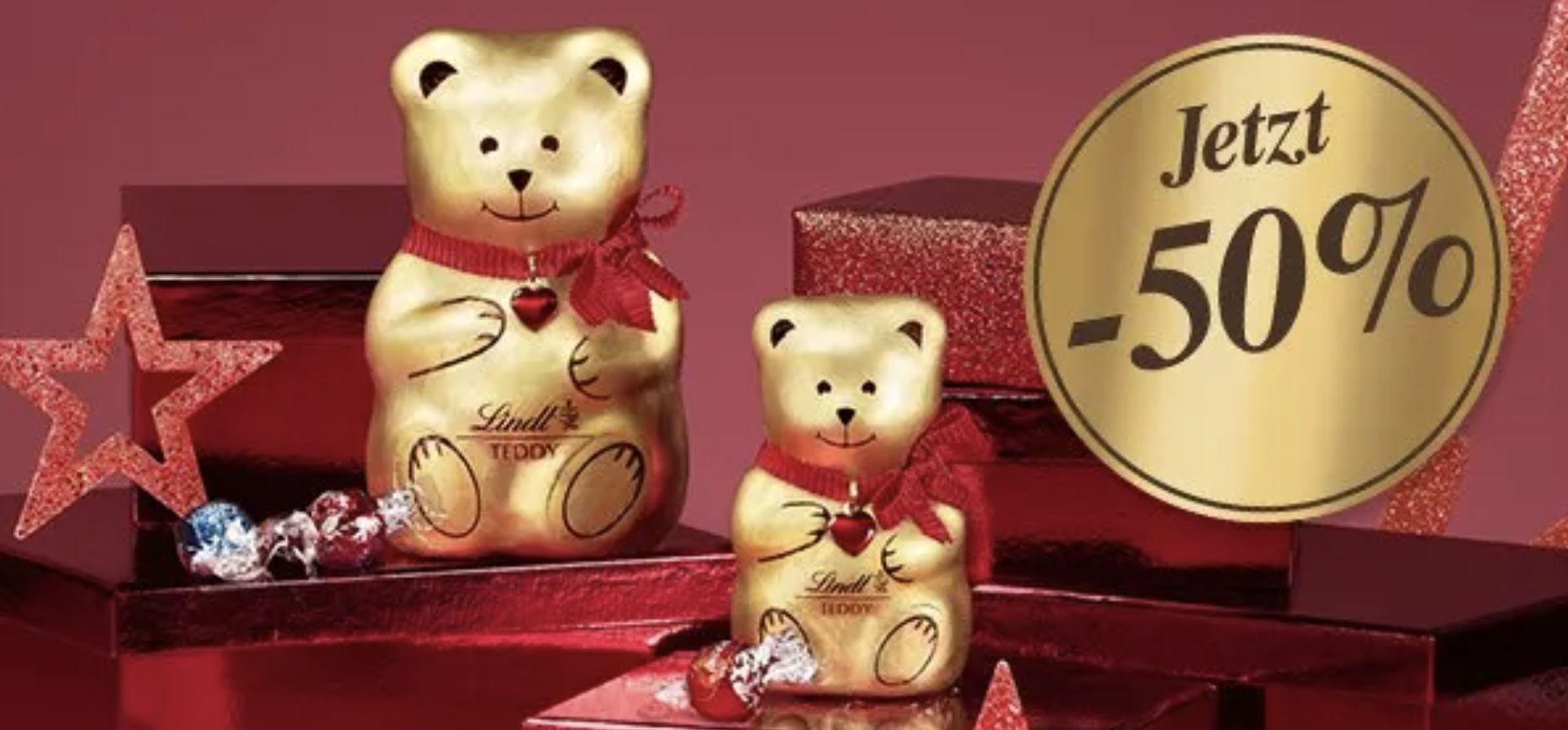 Lindt: 50% Rabatt auf Weihnachtsartikel   z.B. 175g Weihnachtsmann Mütze für 4,50€ (statt 9€)