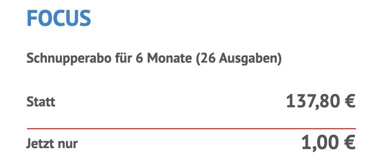 Focus Halbjahresabo mit 26 Ausgaben für 1€ (statt 138€)