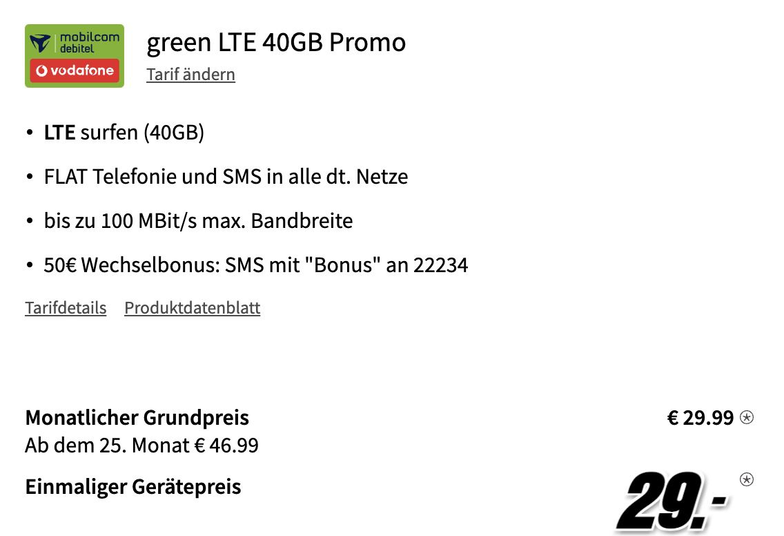 Google Pixel 6 Pro mit 128GB für 29€ + Vodafone Allnet Flat mit 40GB LTE für 29,99€ mtl.