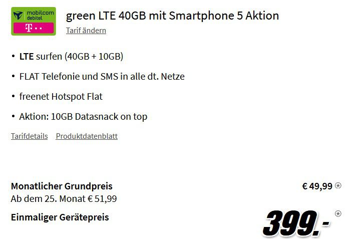 Apple iPhone 13 mit 512GB für 399€ + Telekom Allnet Flat von mobilcom debitel mit 50GB LTE für 49,99€ mtl.