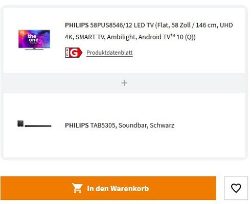 Philips 58PUS8546/12 Ambilight 58 Zoll, 4K UHD Smart LED TV + PHILIPS TAB5305 Soundbar ab 799€ (statt 1.011€)