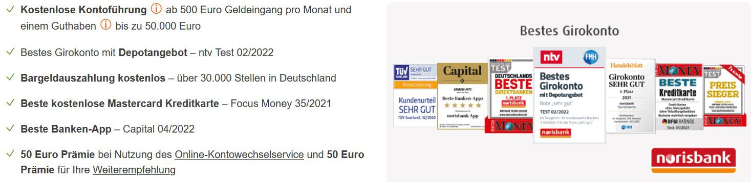 Neukunden Girokonto norisbank + 50€ Prämie erhalten + 50€ Bonus   auch mit Apple Pay