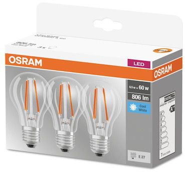12x Osram LED Filament Leuchtmittel Birnenform 6,5W E27 für 9,99€ (statt 16€)
