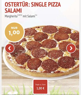 Call a Pizza: Pizza Salami 26cm nur heute für 1€ 