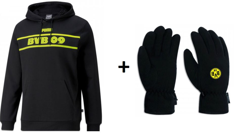 NUR HEUTE: BVB SALE mit 19% Rabatt   keine VK ab 50€ MBW z.B. BVB Hoodie + Fleece Handschuhe für 56,59€ (statt 70€)