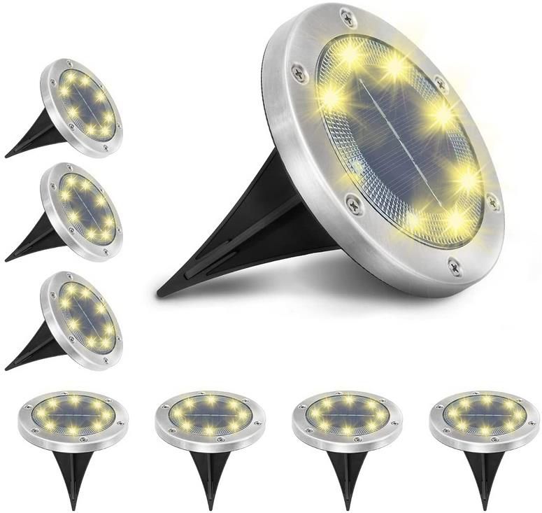 8x AMBOTHEpro Solar Bodenleuchten mit 8 LEDs 3000K Warmweiß und IP65 für 13,49€ (statt 27€)   Prime