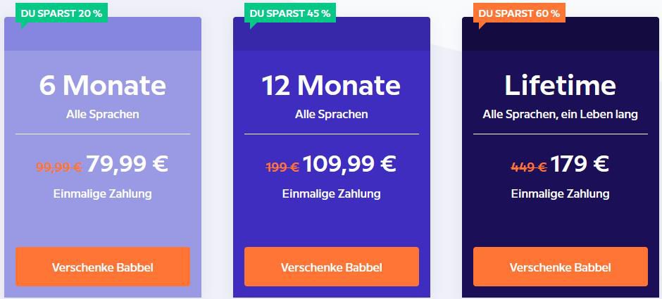 Babbel Lifetime Zugang auf alle Sprachen verschenken für 179€ (statt 449€)