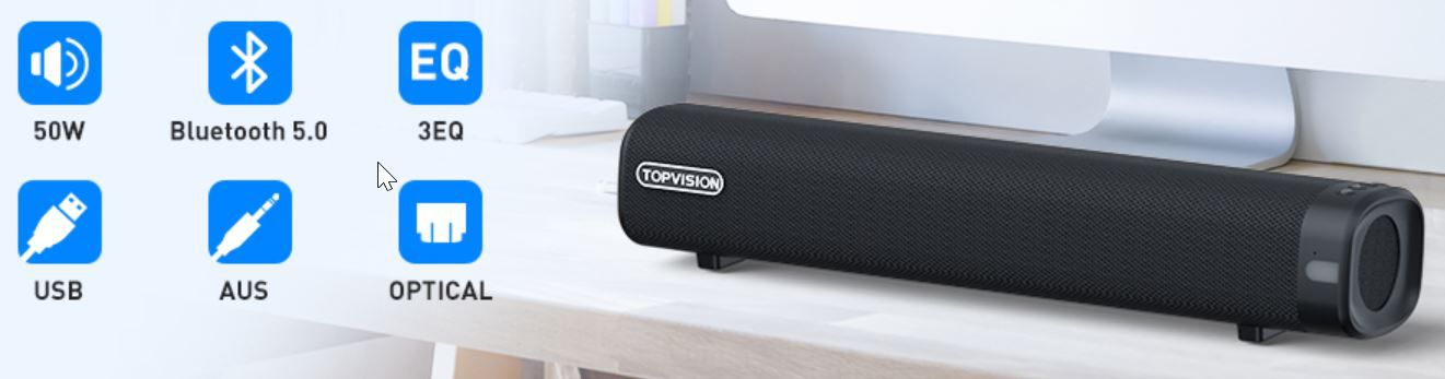 TOPVISION 50W 2.0 Soundbar mit Bluetooth 5.0 für 29,99€ (statt 60€)