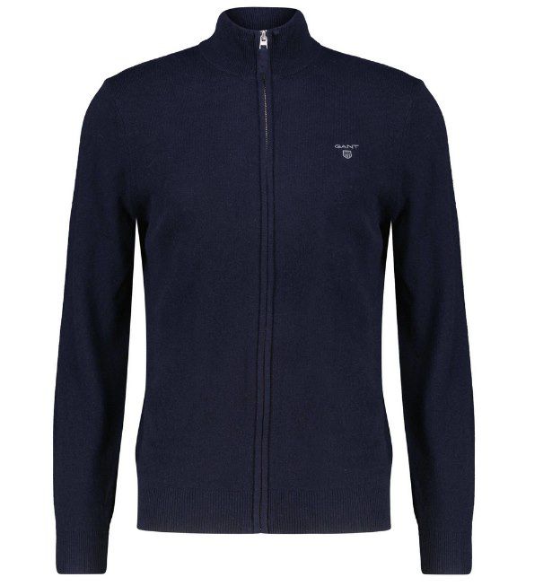 Gant Cardigan Strickjacke aus Lammwolle mit Reißverschluss in Marine für 81,72€ (statt 94€)