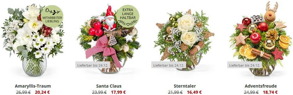 Valentins: 25% Rabatt auf Sträuße   z.B. Blumenstrauß Santa Claus für 23,98€ (statt 30€)