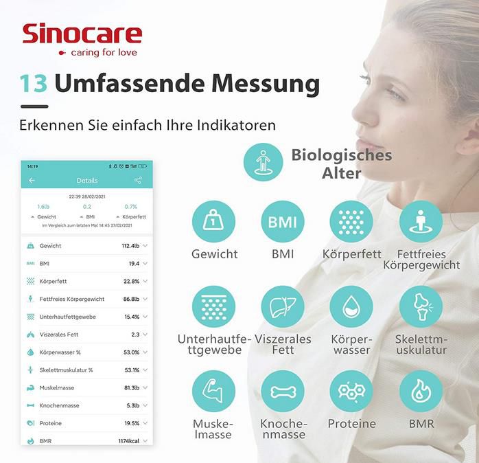 sinocare Digitale Bluetooth Körperfettwaage für 11,99€ (statt 24€)