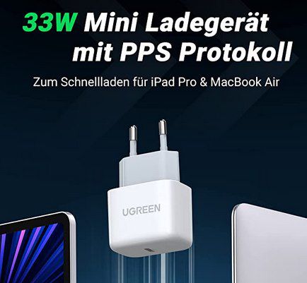 UGREEN 33W USB C Ladegerät mit PD 3.0 & QC 4.0+ für 9,99€ (satt 13€)