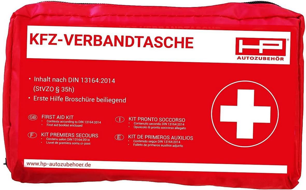 HP Autozubehör   KFZ Verbandtasche in Rot   Mindesthaltbarkeit min. 4 Jahre für 5,96€ (statt 11€)   Prime