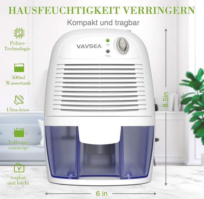 VAVSEA elektrischer Luftentfeuchter mit 500ml Wassertank für 21,49€ (statt 43€)