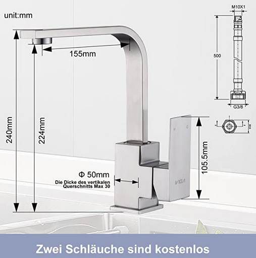 iVIGA Waschtischarmatur aus Edelstahl in Schwarz oder Gebürstetem Nickel ab 34,64€ (statt 63€)