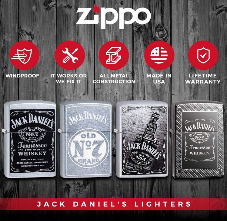 Zippo Benzinfeuerzeug   Jack Daniels Label für 37,13€ (statt 57€)