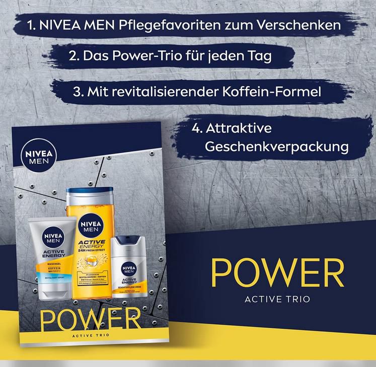 NIVEA MEN Power Active Trio Geschenkset für 10,34€ (statt 14€)   Prime