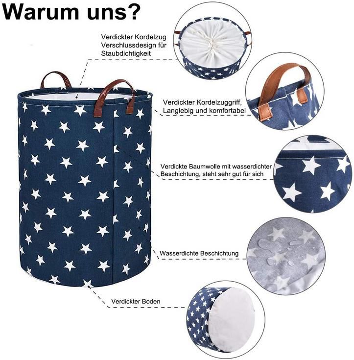 Funkprofi   faltbarer Wäsche  und Aufbewahrungskorb mit PU Ledergriffen 60 L für 7,99€ (statt 16€)