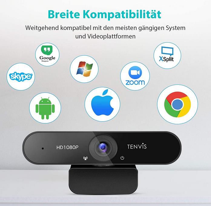 TENVIS Full HD Webcam   120 ° Weitwinkel mit Stativ für 19,99€ (statt 40€)