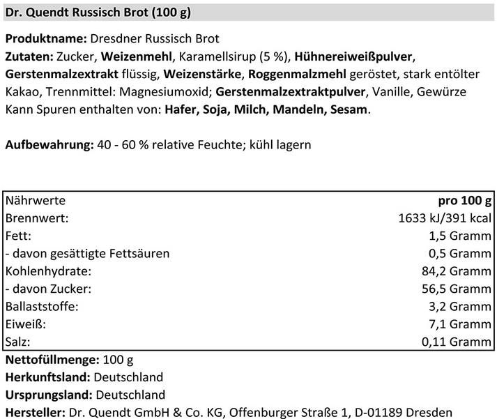 15er Pack Dr. Quendt Russisch Brot   100 g Packung für 16,44€ (statt 21€)