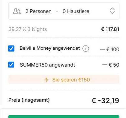 Gratis ÜN im Ferienhaus dank 50€ Gutschein ohne MBW + 100€ durch werben