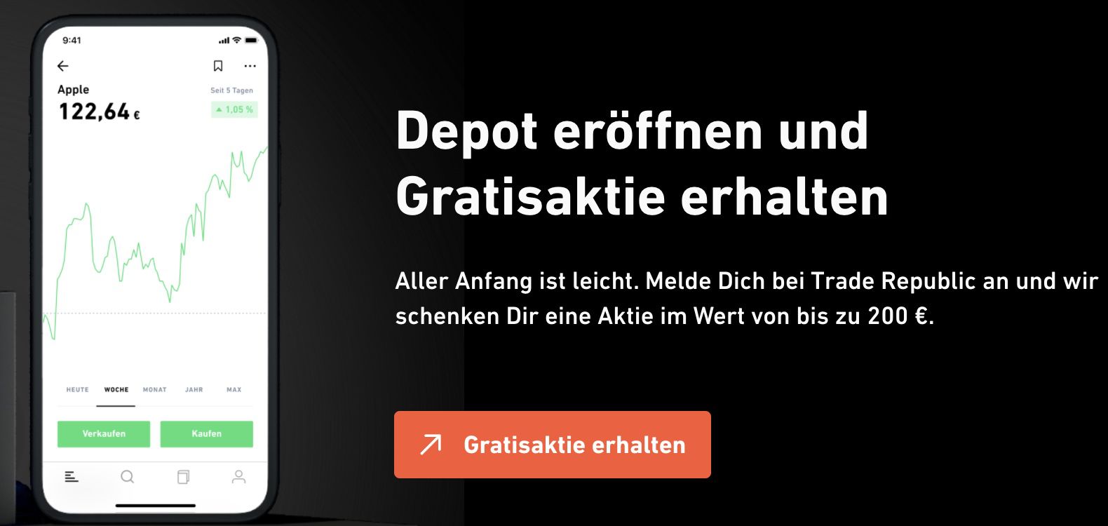 Bis zu 200€ GRATIS Aktie für kostenloses Trade Republic Depot + 50€ Freunde werben möglich