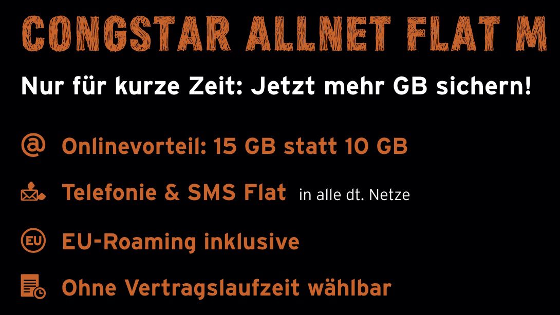 Telekom Allnet Flat von Congstar mit 15GB LTE für 22€ mtl. + keine Anschlussgebühr   monatlich kündbar!