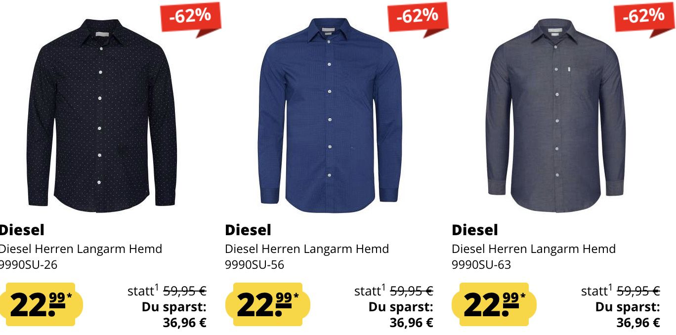 3x Diesel Langarm Hemd für 63,97€ (statt 96€)