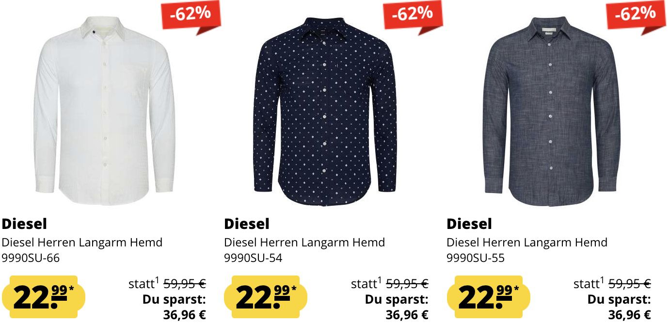 3x Diesel Langarm Hemd für 63,97€ (statt 96€)