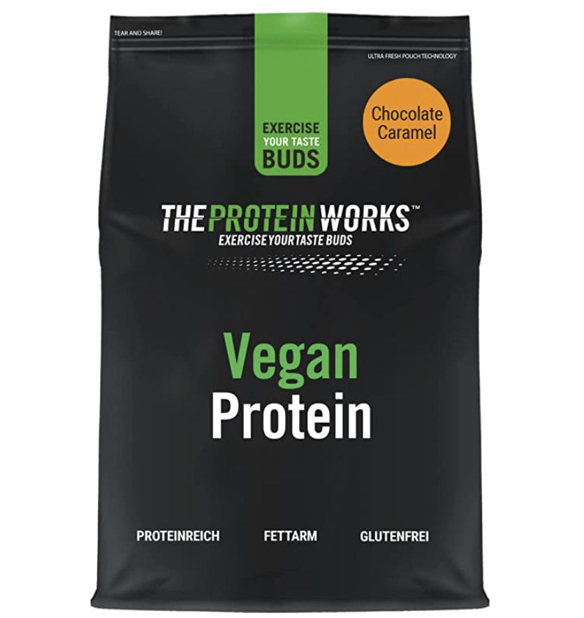 2kg Veganes Proteinpulver Schoko Karamell 100% pflanzlich & natürlich ab 15€ (statt 25€)   Prime Sparabo