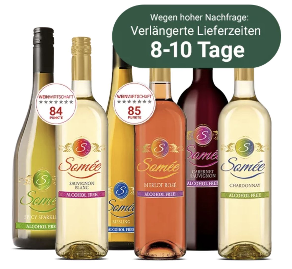 6 Flaschen Somée alkoholfreie Weine im Entdeckerpaket für 29€