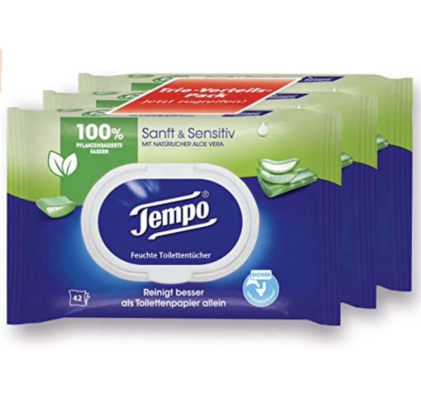 18er Pack Tempo feuchtes Toilettenpapier sanft und sensitiv ab 20,78€ (statt 29€)