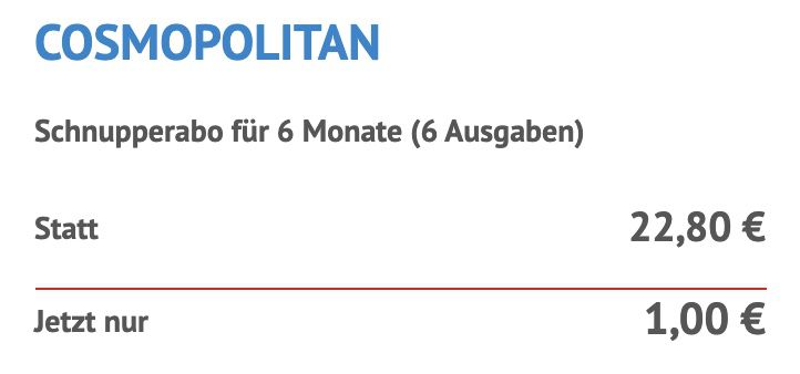 6 Ausgaben der Cosmopolitan für 1€ (statt 23€)