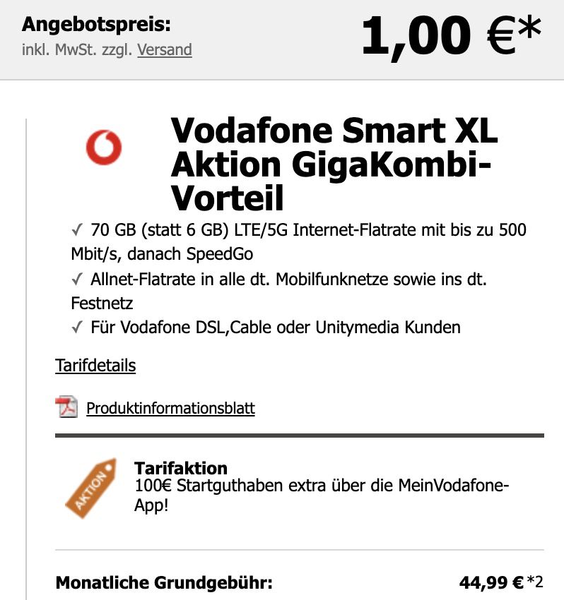 GigaKombi: Google Pixel 6 Pro 128GB für und Kopfhörer 1€ + Vodafone Allnet Flat mit 70GB LTE/5G für 44,99€ mtl. + 100€ Startguthaben