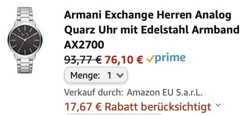 Armani Exchange AX2700 Herrenuhr mit Edelstahl Armband für 76,10€ (statt 95€)