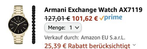 Armani Exchange AX7119 Herrenuhr mit drei Zeigern aus Edelstahl für 101,62€ (statt 119€)
